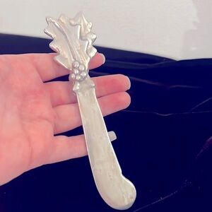 Vintage Silver Christmas Butter / Cheese / Dip Spreader, Holly, 6.5” Long